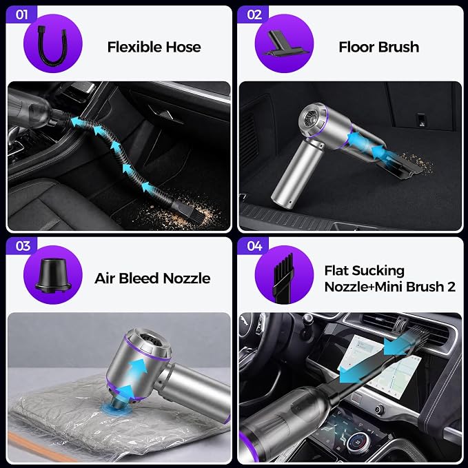 Cordless Mini Hand Car Vacuum Rechargeable, Hand Held Portable Vacuum , 21000PA High Power Small Vacuum Cleaner, Compressed Air Duster & Air Blower & Aspiradora Para Carro for Car, Home, Office, Pet