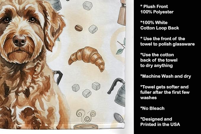 Caroline's Treasures Chocolate Labradoodle Coffee Bar Kitchen Towel Velour Plush Front and Cotton Loop Back Machine Washable