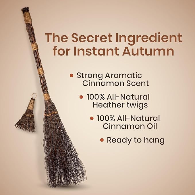 Cinnamon Brooms 36" and 6" - Cinnamon Broomstick Scented Combo - Mini Broom 6" & Large Broom 36" - Witches Broom Cinnamon Broomstick Decoration for Halloween - Mini Cinnamon Broomstick Scented Broom