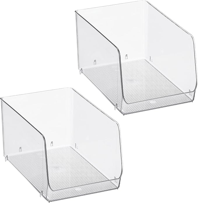 iDesign Clear Plastic Stackable Open Front Storage Bin, Easy Access Organizer for Pantry or Cabinet, 2-Pack