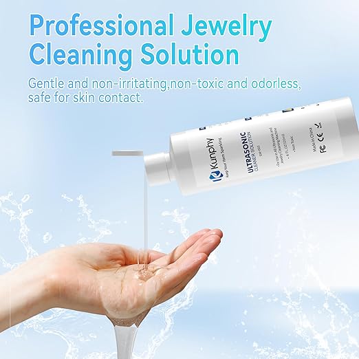 KUNPHY Upgraded Sonic Jewelry Cleaner & 120ml Sonic Cleaner Solution, 12oz (350ML) 48KHz Professional Sonic Cleaner Machine with Digital Timer and One-Touch Operation for Eyeglass, Watches, Ring