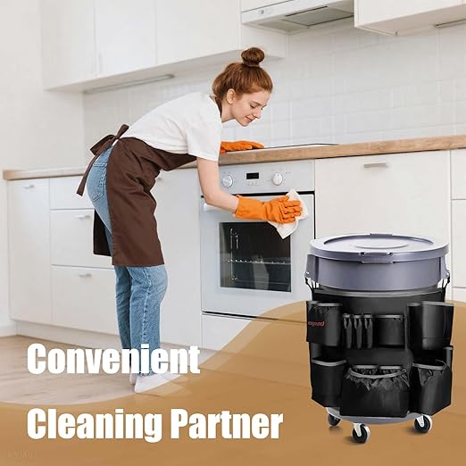 Hongmed Trash Can Caddy Bag: 1680D Fabric Heavy-Duty Cleaning Caddy with Adjustable Buckle fits 32-55 gal Trash Can, Multi-Pockets Cleaning Tool Organizer for House Cleaners & Janitorial Duties