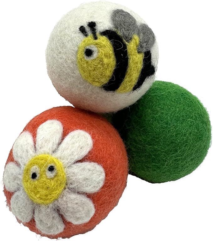 Hustle & Blush Wool Felt Balls 6 Pack Love Ewe Pet Supplies - 2 in Felted Wool Cat Toys Flower & Dragonfly, Butterfly & Bee 100% New Zealand Wools Felt Cat Toys Handmade Wools Felts Balls, Cats Felts