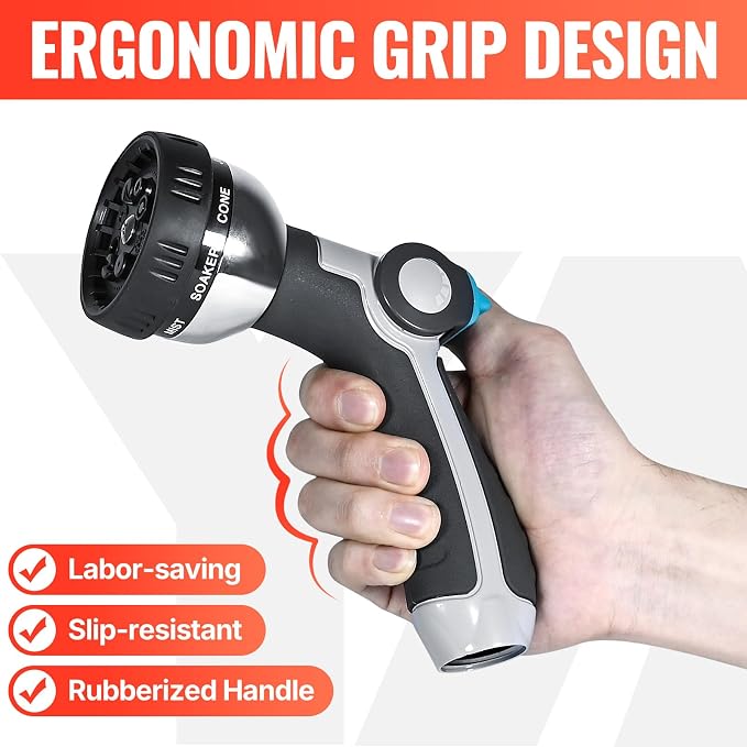 YAMATIC Garden Hose Nozzle, 8 Adjustable Spray Patterns,Heavy Duty Water Hose Nozzle with Thumb Control ON OFF VALVE,Ergonomic Grip for Watering Plants Lawn Washing Cars Cleaning Showering Pets,2 PCS