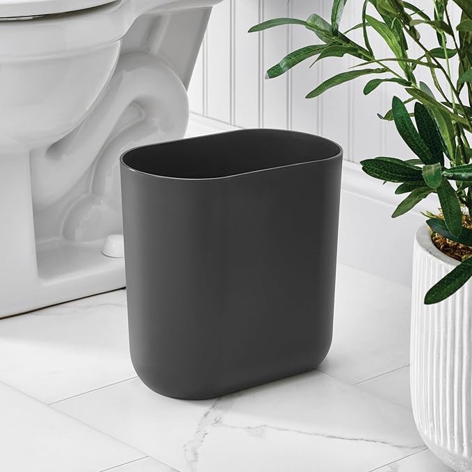 iDesign Small Slim Plastic Bathroom Trash Can, Garbage Can for Bedroom, Office, Desk, Dorm, Gray
