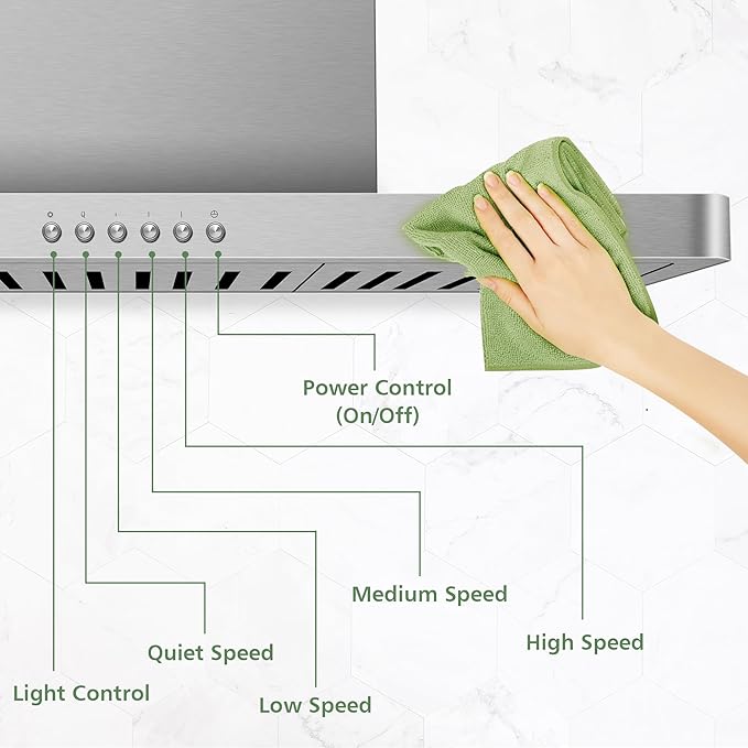 ONEEON 30" Range Hood - 900 CFM Stainless Steel Wall Mount Kitchen Exhaust with 4 Speed Fan, LED Lights, Push Button, Ultra-thin Body, Chimney Style Stove Vent Hood & Ducted Exhaust Vent