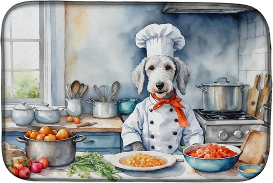 Caroline's Treasures DAC6199DDM Bedlington Terrier The Chef Dish Drying Mat Absorbent Dish Drying Mat Pad for Kitchen Counter Dish Drainer Mat for Countertop, 14 x 21", Multicolor