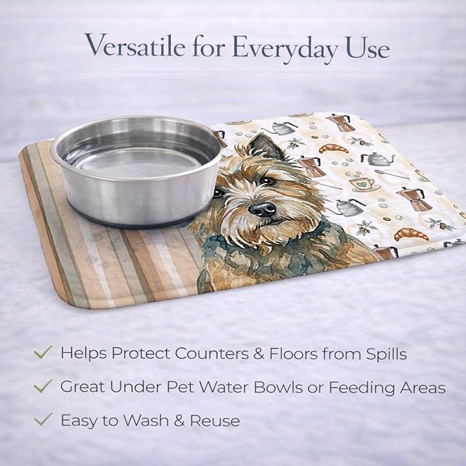 Caroline's Treasures Cairn Terrier Coffee Bar Dish Drying Mat Absorbent Dish Drying Mat Pad for Kitchen Counter Dish Drainer Mat for Countertop, 14 x 21", Multicolor