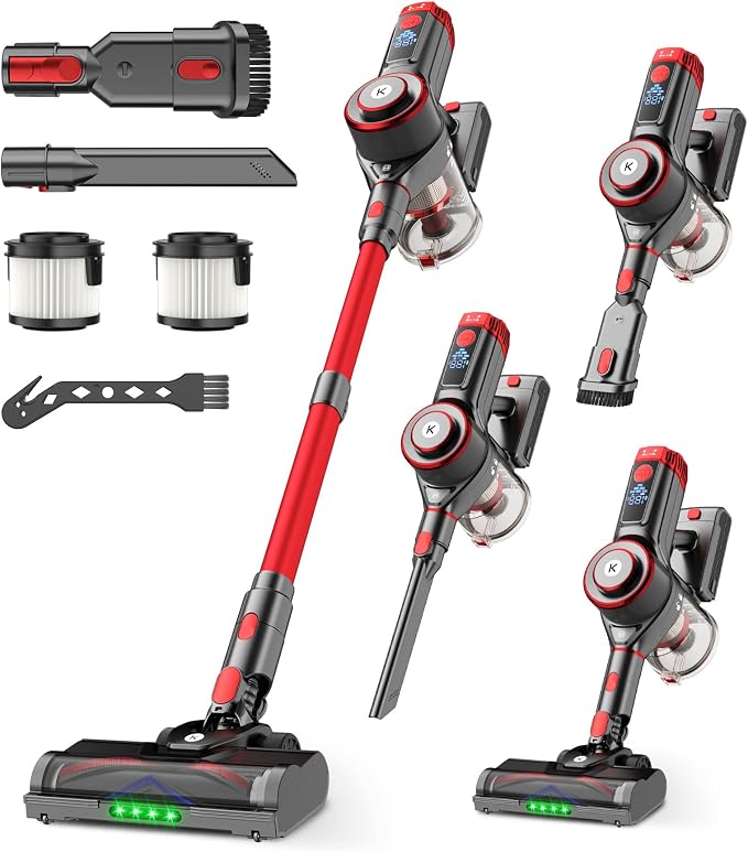 Cordless Vacuum Cleaner, 650W, 55KPa Powerful Stick Vacuum, 70-Min Runtime, Self-Standing, Anti-Tangle Brush, OLED Display, for Carpet, Hardwood Floors and Pet Hair
