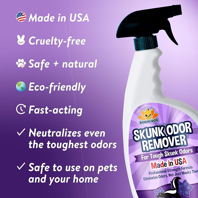 Bodhi Dog Skunk Odor Remover for Dogs & House – Fast-Acting Skunk Spray & Smell Eliminator for Pets, Carpet, Furniture, Bedding & Fabrics – Safe for Pets & Home (32 Oz)