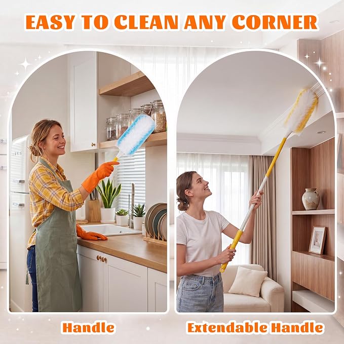 600 Pcs Disposable Dusters Refills Bulk Heavy Duty 360° Dusters Refill with 3ft Extended Handle and Short Handle, Multi Surface Replacement Duster Kit for Cleaning Ceiling Fan (Multicolor)