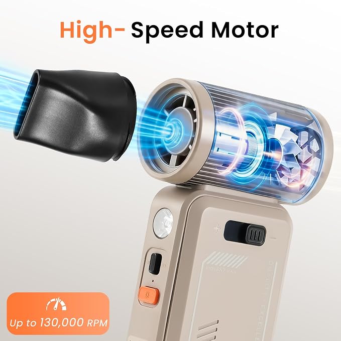 Compressed Air Duster - 130000RPM Rechargeable Electric Cordless Blower, Built-in Cable Power Bank, Vacuum Cleaner with Stepless Speed for Computer Keyboard, Car, Home and Outdoor - Camel
