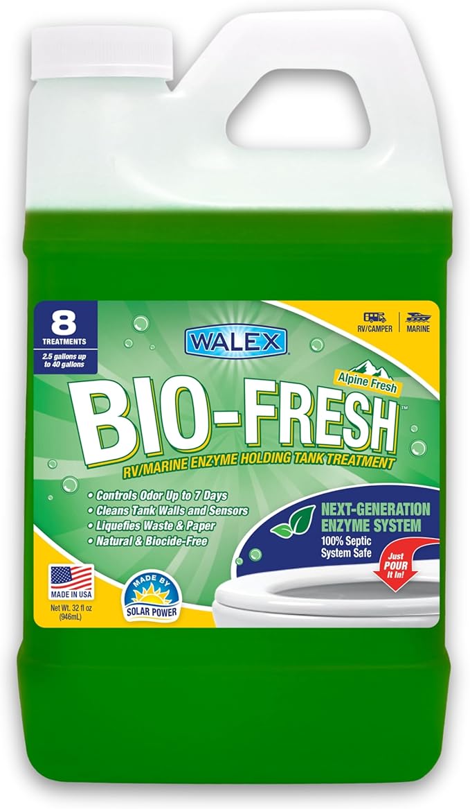 Walex Bio-Fresh Liquid Enzyme Holding Tank Treatment for RV, Camper & Marine - Black Water Tank Deodorizer, Liquifies Waste & Toilet Paper, Septic Tank Safe, Biocide-Free, Alpine Fresh, 32oz