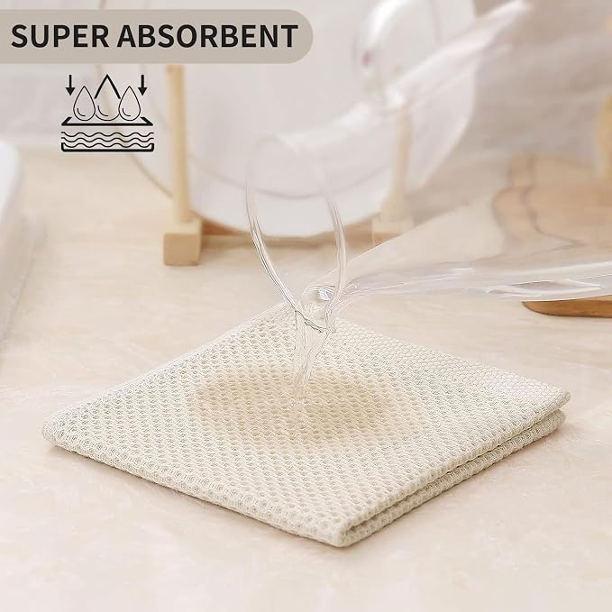 Kitinjoy 100% Cotton Kitchen Dish Cloths (12 X 12 Inches, Beige), 8 Pack Waffle Weave Ultra Soft Absorbent Dish Towels for Drying Dishes Quick Drying Kitchen Towels Dish Rags