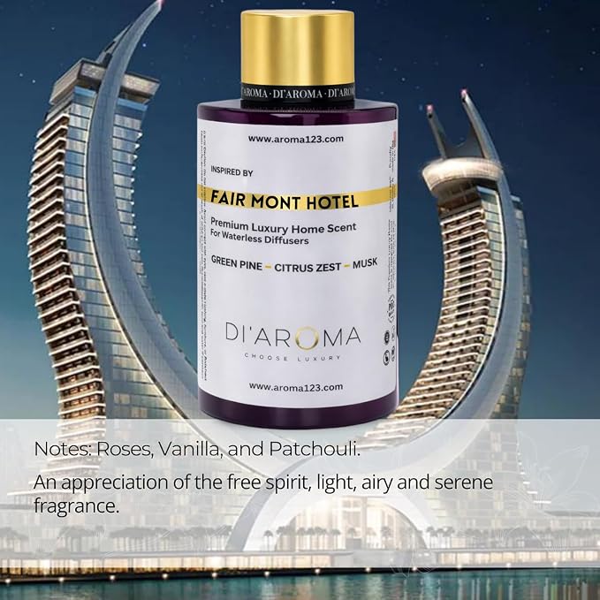 Di’Aroma Luxury Fair Mont Hotel Resort Collection Fragrance Oil, Diffuser Oil for Waterless & Cold-Air Diffusers, Premium Air Freshener, Home & Business Scent, Made in USA (120ml, Fair Mont Hotel)