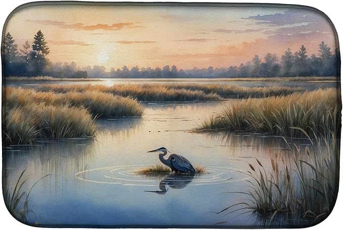 Caroline's Treasures Wetland Wonders Blue Heron Dish Drying Mat Absorbent Dish Drying Mat Pad for Kitchen Counter Dish Drainer Mat for Countertop, 14 x 21", Multicolor