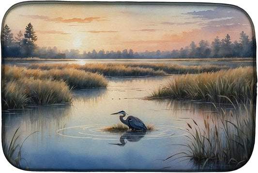 Caroline's Treasures Wetland Wonders Blue Heron Dish Drying Mat Absorbent Dish Drying Mat Pad for Kitchen Counter Dish Drainer Mat for Countertop, 14 x 21", Multicolor