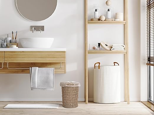 StorageWorks Wicker Waste Basket, Small Trash Can with Handwoven Seagrass, Wicker Garbage Can for Bedroom, Bathroom, 1 Pack