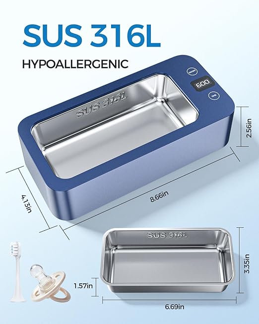 Ultrasonic Jewelry Cleaner,50khz Ultrasonic Cleaner Machine,17oz 316SUS Tank,5 Cleaning Modes,Suitable for Jewelry, Eyeglasses, Rings, Watch Bands, and Dentures (Blue)