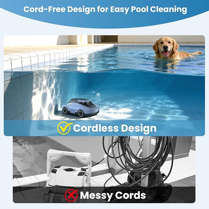 (2026 Upgrade) Cordless Robotic Pool Cleaner, Automatic Pool Vacuum for Above Ground & Inground Pools, 180-Min Runtime, 3L Basket for Leaves & Debris, Auto-Parking, Powerful Suction (Graypurple)