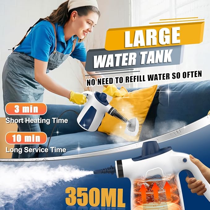 Handheld Steam Cleaner, Fast Heating High-Temperature Steam for Multi-Surface Cleaning, Portable Steam Cleaner for Home Use with 9 Accessories, Steamer for Cleaning Kitchen Bathroom Tile Car (Blue)