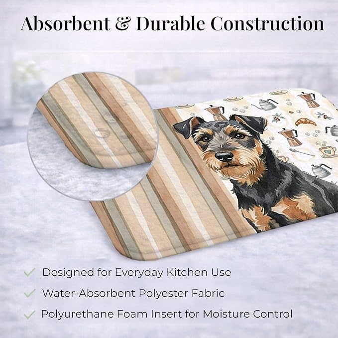 Caroline's Treasures Black and Tan Lakeland Terrier Coffee Bar Dish Drying Mat Absorbent Dish Drying Mat Pad for Kitchen Counter Dish Drainer Mat for Countertop, 14 x 21", Multicolor