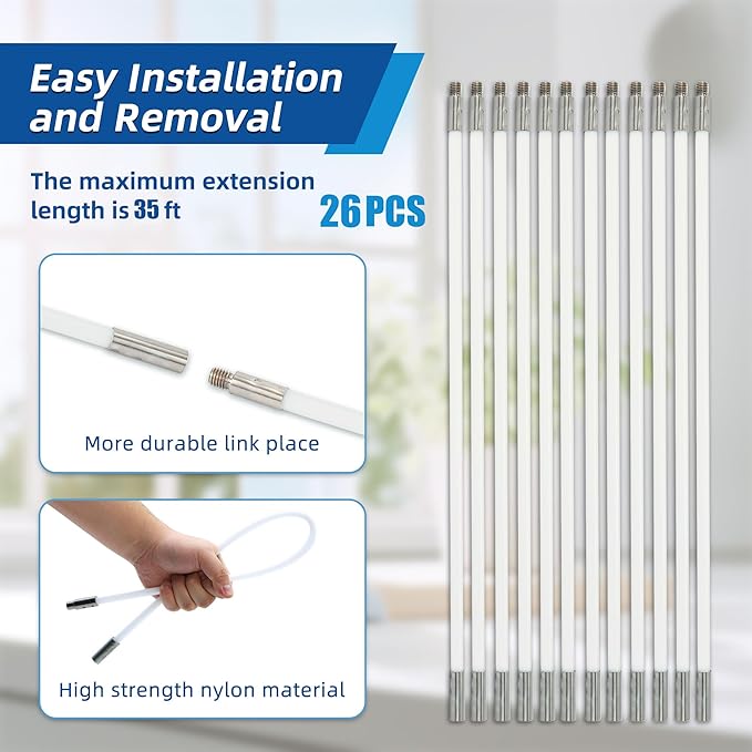 35 Feet Dryer Vent Cleaning Brush Kit, Multi-Scene Durability Chimney Brushes with Flexible Nylon Rod and Glove, Multi-Purpose lint Cleaning Brush for Drill, fireplaces, Ventilation ducts