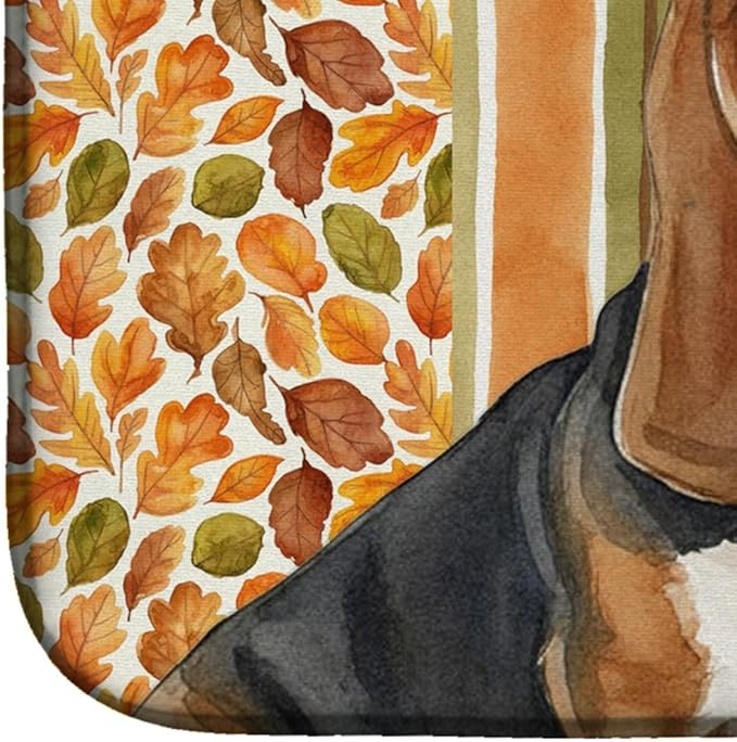 Caroline's Treasures Tricolor and White Basset Hound Heirloom Fall Dish Drying Mat Absorbent Dish Drying Mat Pad for Kitchen Counter Dish Drainer Mat for Countertop, 14 x 21", Multicolor