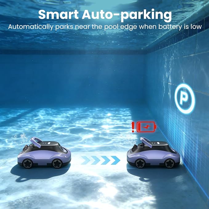 (2026 Upgrade) Cordless Robotic Pool Cleaner, Automatic Pool Vacuum for Above Ground & Inground Pools, 180-Min Runtime, 3L Basket for Leaves & Debris, Auto-Parking, Powerful Suction (Graypurple)