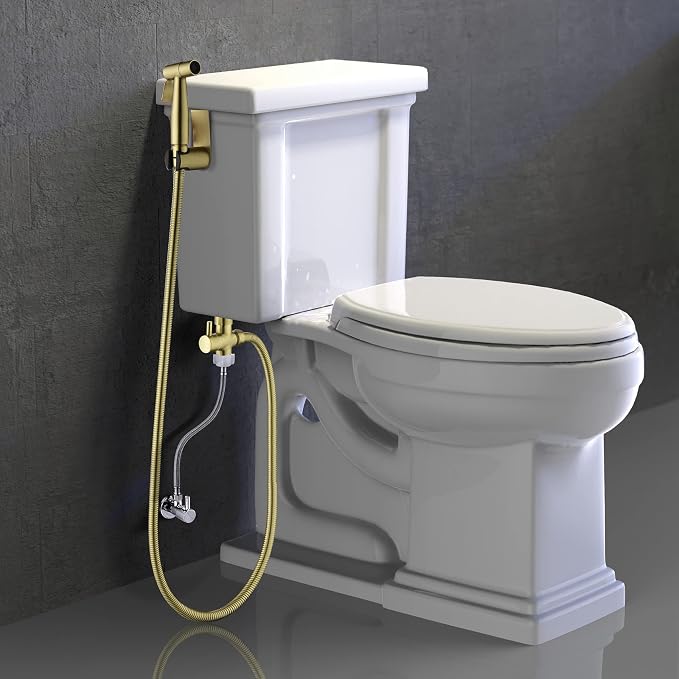SHAMANDA Handheld Bidet Sprayer for Toilet, Stainless Steel Baby Cloth Diaper Sprayer Kit, Bathroom Toilet Bidet Attachment Set for Bathing Pets Feminine Hygiene, Brushed Gold BDS01-3