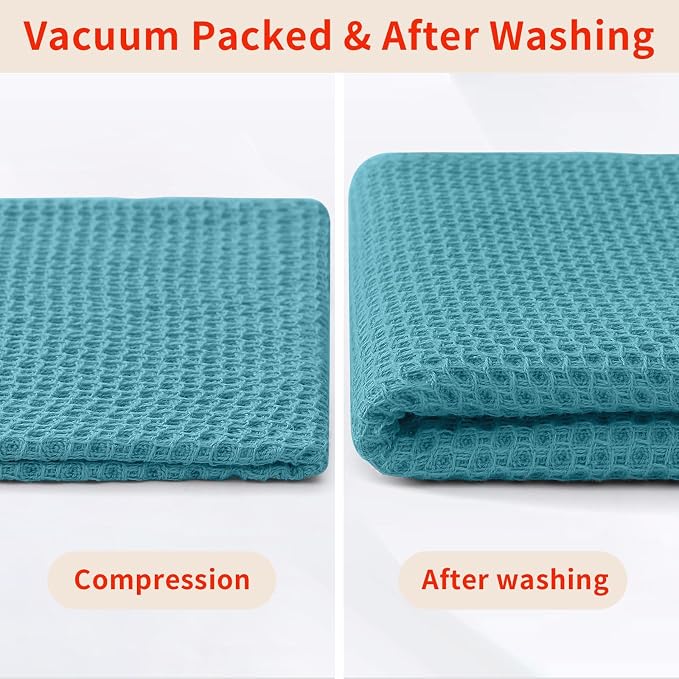 Homaxy 100% Cotton Waffle Weave Kitchen Dish Cloths, Ultra Soft Absorbent Quick Drying Dish Towels, 12 x 12 Inches, 24-Pack, Lake Blue