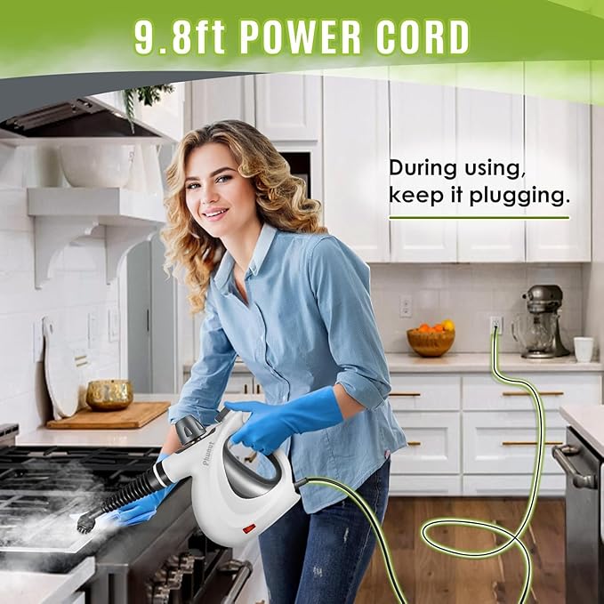 Pressurized Handheld Multi-Surface Natural Steam Cleaner with 12 pcs Accessories, Multi-Purpose Steamer for Home Use, Steamer for Cleaning Floor, Upholstery, Grout and Car (Grey) (Grey)