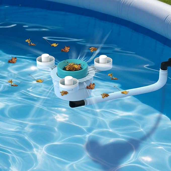 Floating Pool Skimmer for Above Ground Pools, Tri-Float Skimmer with Removable Basket - Easy Install Above Ground Pool Accessories, Universal Pool Cleaning Accesorios para Piscina