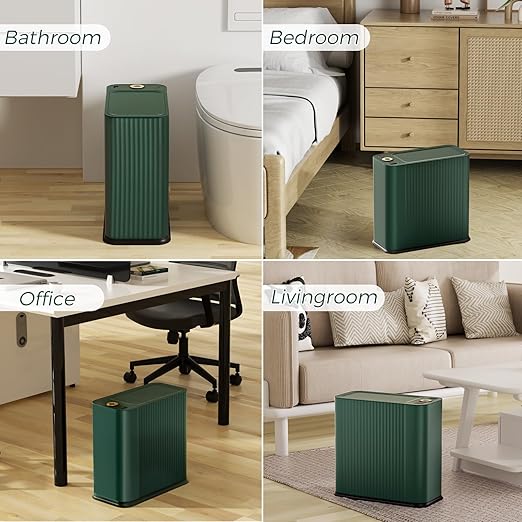 Bathroom Trash Can with Lid 13 Liter/ 3.5 Gallon Green Small Trash Can with Pop-Up Lid Bedroom Trash Can Small Garbage Can with 150 Counts Trash Bags for Small Bathroom Bedroom Office