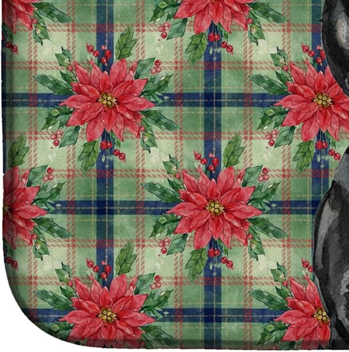 Caroline's Treasures Black Staffordshire Bull Terrier Christmas PoinsettIas Dish Drying Mat Absorbent Dish Drying Mat Pad for Kitchen Counter Dish Drainer Mat for Countertop, 14 x 21", Multicolor