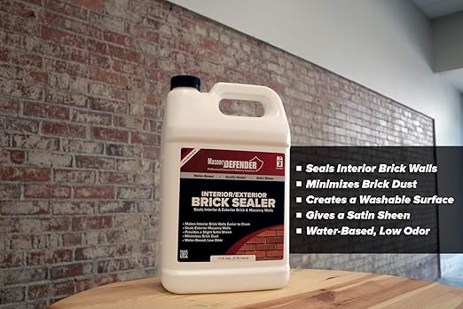 MasonryDefender Brick Sealer Satin Sheen - Water Based, Reduces Dust, Easy Clean - 1 Gallon