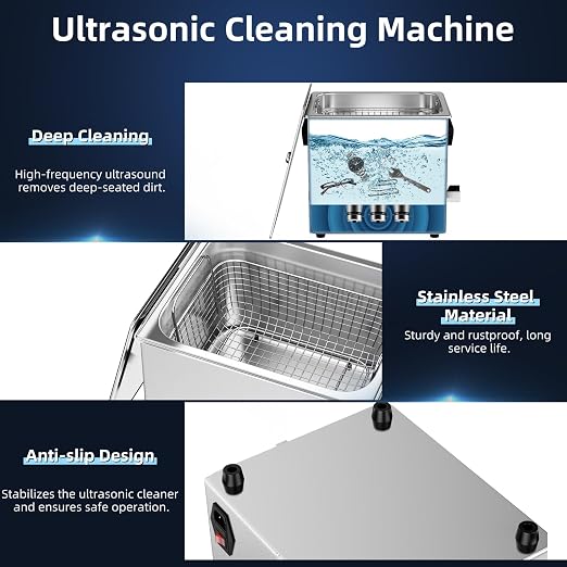 Ultrasonic Cleaner 6L 180W Digital Ultrasonic Cleaning Machine with Upgraded Degassing & Gentle Mode, 40kHz, with Heater & Timer for Tools, Jewelry, Watches, Glasses, Dentures, Small Parts