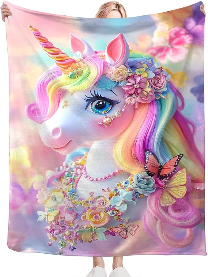 Tijuboni Pink Unicorn Throw Blanket Unicorn Gifts for Girls Women Boys Men Kids Adults Soft Flannel Fleece Blanket for Couch Sofa Bed Home Decor 60"x80"