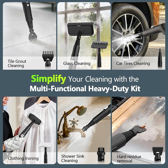 Handheld Steam Cleaner, 3S Instant Heat 1350W High Pressure Steam Cleaner, Portable Chemical-Free Deep Cleaning Steamer for Grout Tile Bathroom Kitchen Car Detailing with Continuous Refill (White)