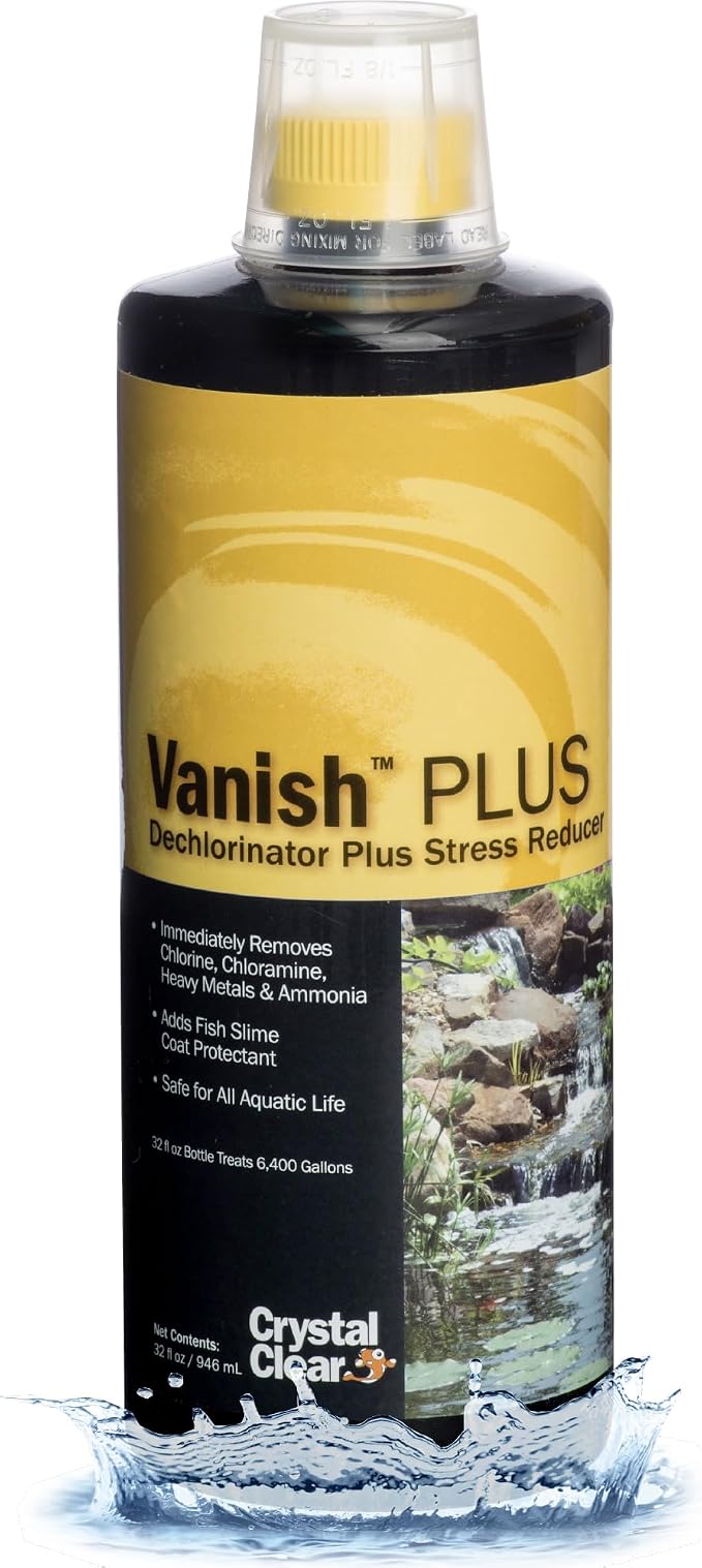 CrystalClear Vanish Plus Small Pond & Water Garden Dechlorinator, 32 Ounce | Removes heavy metal, ammonia, chlorine & chloramine for safer water in ponds and water gardens