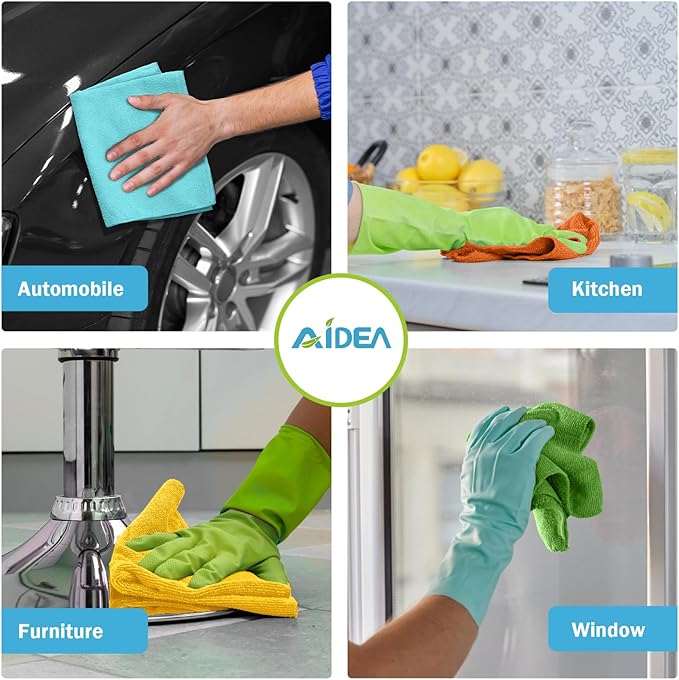 AIDEA Microfiber Cleaning Cloth, 400PK, Soft Absorbent Rags, Microfiber Towels for Cars, Kitchen Towels, Dusting Cloth for Home, Window, Cleaning Supplies, 12"×12"