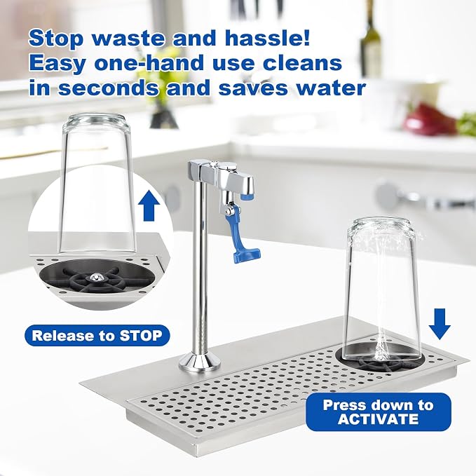 Topyond Glass Rinser, Commercial Stainless Steel Cup Washer with Multi-Angle Water Outlet, Pitcher Rinser for Bar, Restaurant, Cafe, Automatic Glass Cleaning, Push Type Faucet for Baristas