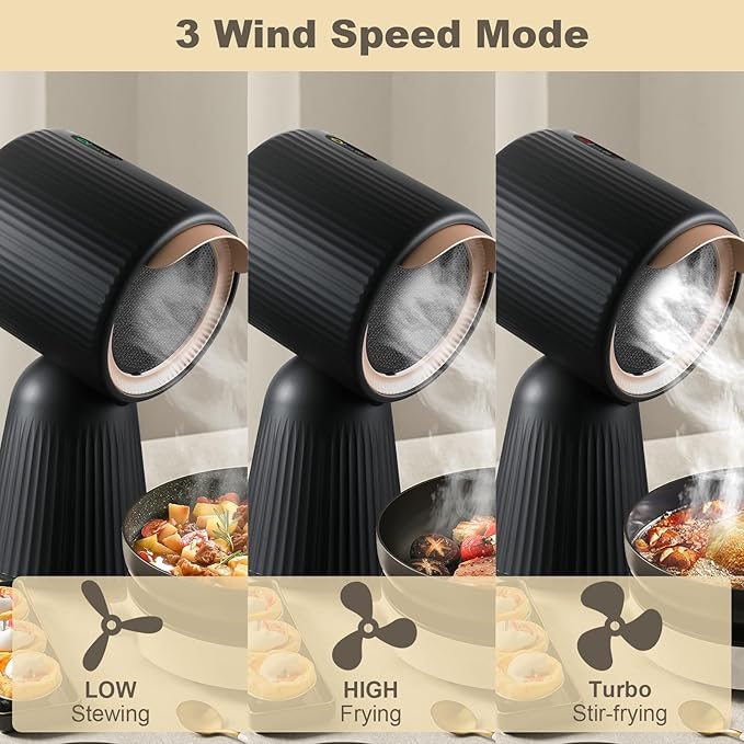 Portable Range Hood, Desktop Range Hood w/ 3 Wind Speed, One Button Control, Portable Kitchen Exhaust Fan with Detachable Filters, Kitchen Hood for Indoor BBQ, Hot Pot