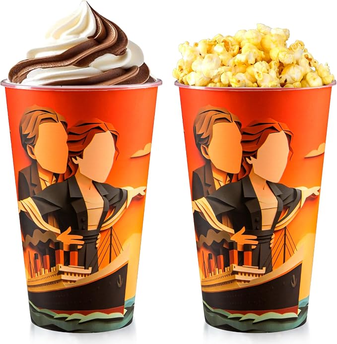 20 Sets Nautical Party Love Theme Disposable Plastic Cups 16 Oz Drinking Cup with Lid, Cruise Ship Classic Movie Birthday Party Anniversary(love)