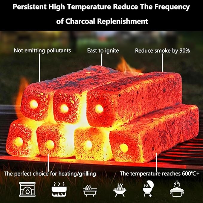 16 lb x 5 Pack Bamboo Charcoal Briquettes for Grilling & Smoking, Long Burn Low Ash, Smokeless BBQ Charcoal
