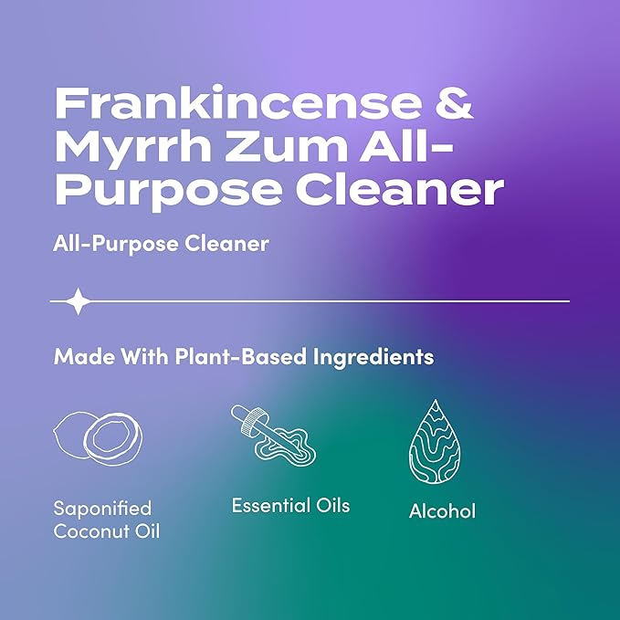 Zum by Indigo Wild All-Purpose Cleaner Combo (Pack of 2) - Natural Multipurpose Cleaners with Essential Oils, Baking Soda & More - Frankincense & Myrrh & Sea Salt, 16 fl oz Each