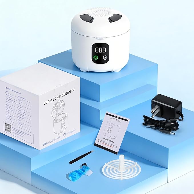 Ultrasonic Retainer Cleaner 25W Portable Ultrasonic Denture Cleaner Multi-Mode 45KHz with Drying and Removable Inner for Dental Trays, Braces, Jewelry, Toothbrushes, Mouth Guards, Aligners,Ring White
