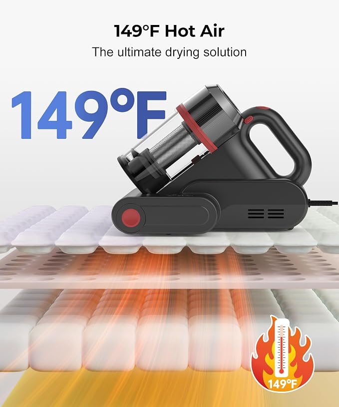 Abolee Bed Vacuum Cleaner, 6-in-1 Mattress Vacuum Cleaner Bed Vacuum Cleaner with UV-C Light & 15kPa Suction, Powerful Double-Cup Handheld Vacuum, Corded Handheld Vacuum for Dust, Silver-Gray
