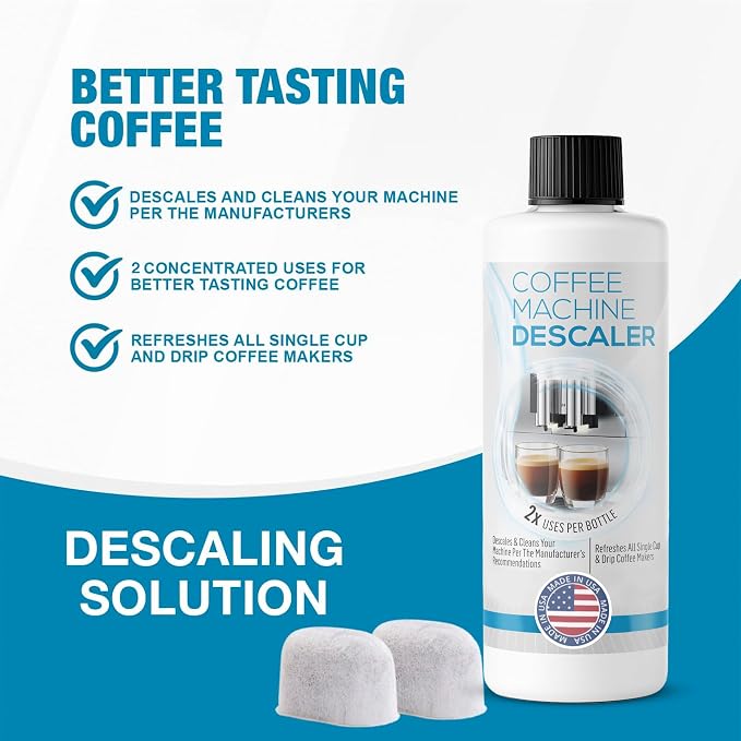 FreshFlow Keurig Compatible Descaling Solution (1 Bottle, 2 Uses Plus 2 Filters) - Universal Descaler Cleaner Concentrate Kit For All 1.0 & 2.0 K-Cup Pod Machines and Espresso Machines