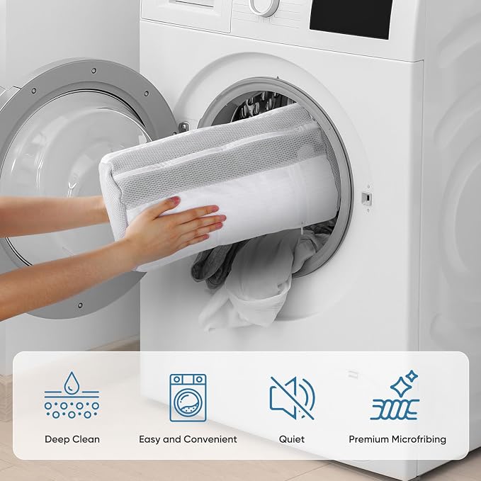 2PCS XXL Shoe Washing Machine Bag with Adjustable Shoes Trees - Heavy Duty Reusable Shoe Laundry Bag for Washer and Dryer - 360° Deep Clean & Protect Chenille Microfiber Sneakers Wash Bags - White